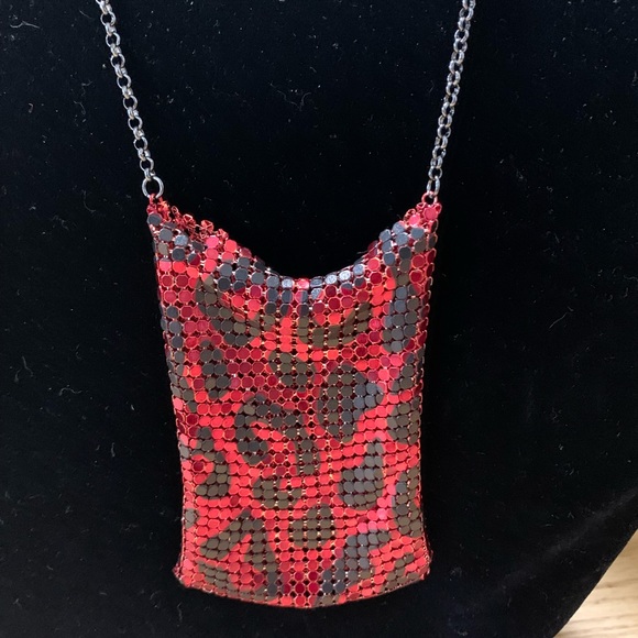 NEW Betsey Johnson "Hold Your Cards" Red & Black Checkered Purse Necklace - Picture 6 of 9